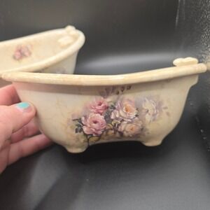 Vintage Athena VB clawfoot floral ceramic bathtub soap dish set of 2